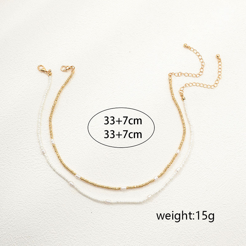Wholesale 2 pcs/ Set  Imitation Pearl Beaded Collar Necklace